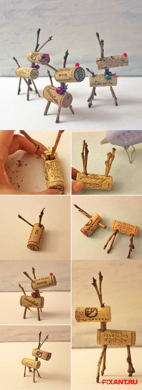 Милые олени из бутылочных пробок и веточек